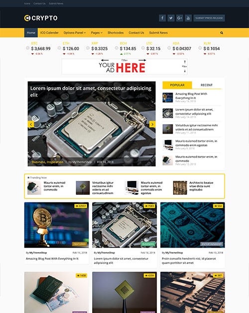 Crypto – A Bitcoin & Cryptocurrency WordPress Theme